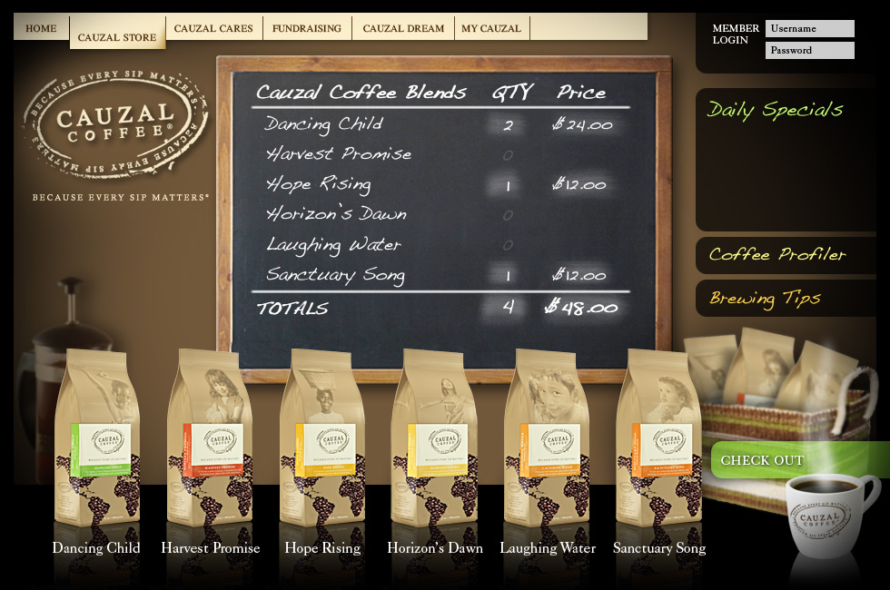 Cauzal Coffee E-Commerce Interface